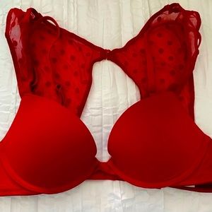 Victoria’s Secret polka dot mesh back push up bra - 34 DD